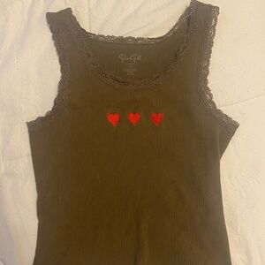 Brandy Melville brown lace 3 hearts tank top